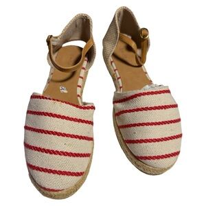 BAMBOO Red and Cream Striped Espadrilles EUC SB11